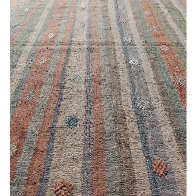 Measures: 3'4 x 4'7 Colorful Vintage Turkish Flat-Weave Kilim Rug with Geometric Striped Design. Keivan Woven Arts / rug...