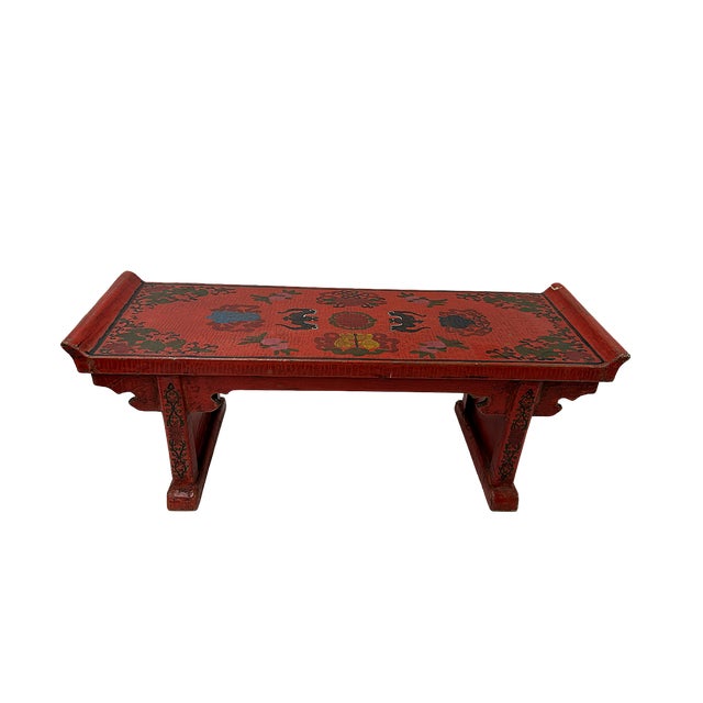 Chinese Distressed Red Treasures Graphic Rectangular Stand Display For Sale - Image 10 of 12