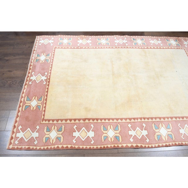 1970s Vintage Turkish Handmade Wool Cotton Pink Beige Area Rug For Sale - Image 11 of 11
