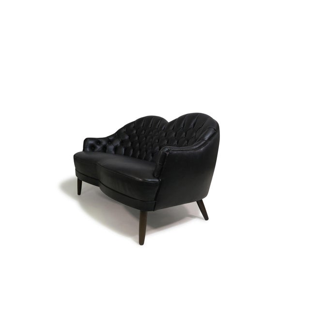 Mid-Century Modern Mid 20th Century Sculptural Danish Settee in Black Leather For Sale - Image 3 of 11