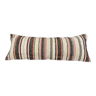 Turkish Hemp Pillow Cushion Natural Beige Black Cushion Cover 14"x40" For Sale