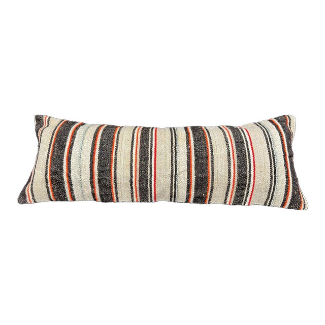 Turkish Hemp Pillow Cushion Natural Beige Black Cushion Cover 14"x40" For Sale