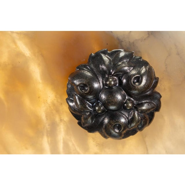 French Art Deco Cream Alabaster and Brass Pendant Light, 1920s For Sale - Image 12 of 18