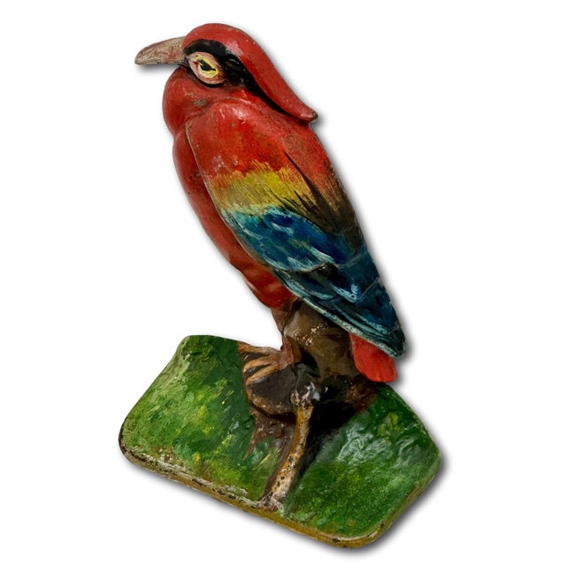 Outstanding & Rare Antique Beautifully Hand Painted Albany Foundry Cast Iron Heron Doorstop Circa 1920s For Sale - Image 9 of 18