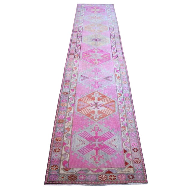 Brilliant Kurdish Runner Herki Rug. Hand-Knotted Tribal Pink Hallway Rug - 2′10″ × 12′10″ For Sale - Image 6 of 12