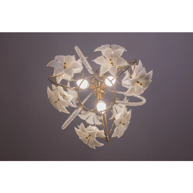 Murano Spherical Chandelier Full of White Flowers, 1980s For Sale - Image 10 of 13