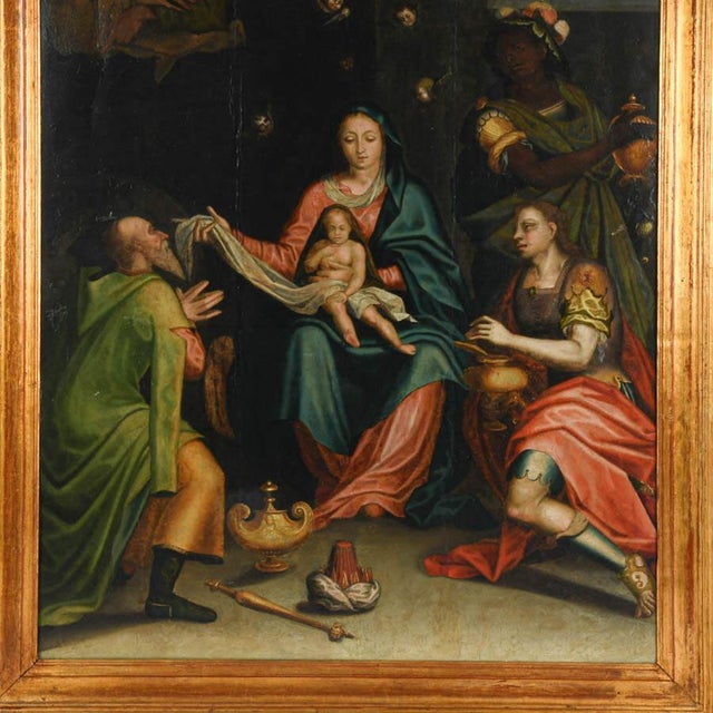 Elevate your space with reverence and history through this antique framed Sacred Visitors oil on board painting. This...