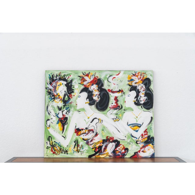 Japanese Geishas, 2010, Canvas Painting For Sale - Image 16 of 16