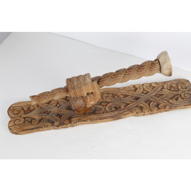 Beige Vintage Hand-Carved Wooden Wall Candle Holder | Folk Art Rustic Architectural Wall Sculpture For Sale - Image 8 of 16