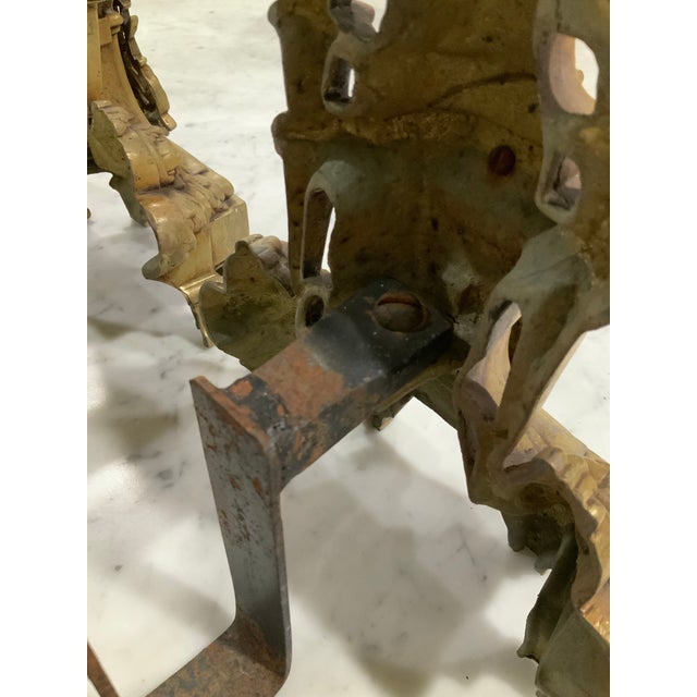Antique French Rococo & Louis XVI Chenets a Pair - Large Heavy Brass Fireplace Andirons for Regency, Neoclassical and Old World Decor - See Pics! For Sale - Image 10 of 12