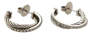David Yurman Diamond Ice Crossover Sterling Silver Hoop Earrings, 2 Pieces