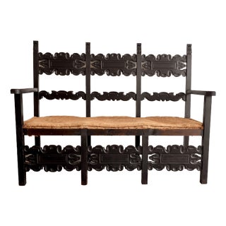 Vintage Italian Bench with Carvings, 1930s For Sale