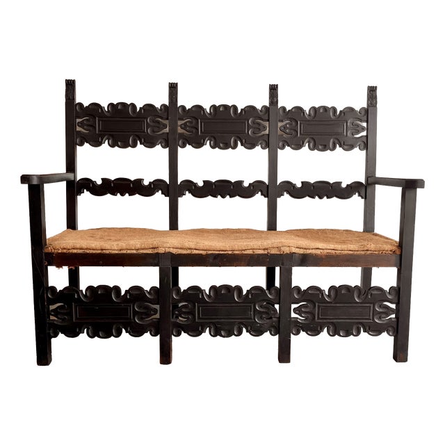 Vintage Italian Bench with Carvings, 1930s For Sale