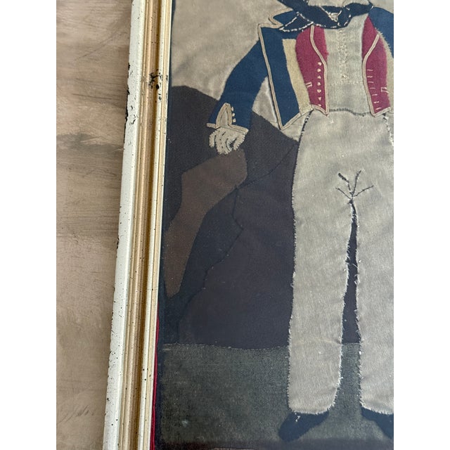 American Vintage French Revolutionary Officer Textile Art Framed Wool Applique Military Portrait For Sale - Image 3 of 11