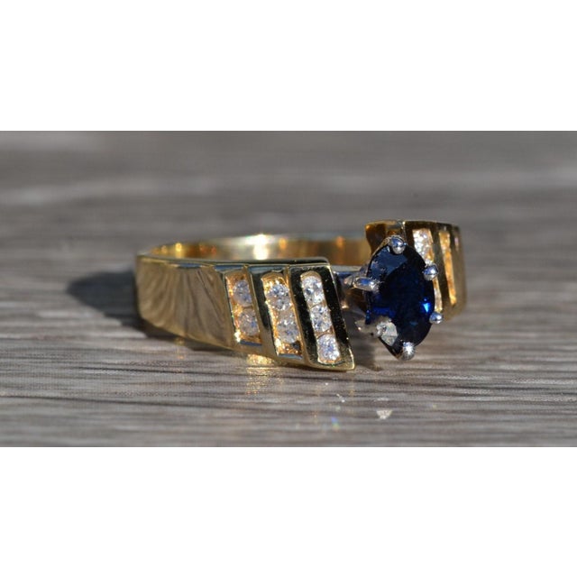 Metal The Geraldine: Ladies 14K Gold Sapphire and Diamond Ring For Sale - Image 7 of 10