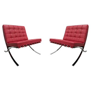 Set of Bauhaus Red Barcelona Lounge Chair by Ludwig Mies Van Der Rohe for Knoll, 1972