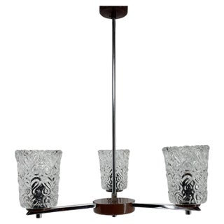 Vintage Chrome & Glass Chandelier, 1970s For Sale