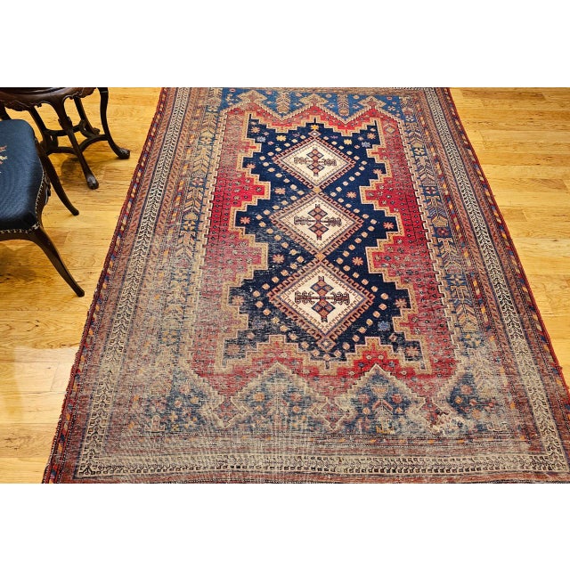 Vintage Persian Afshar Tribal Rug, Hand-Knotted Wool, Geometric Pattern, Navy & Red, 6x7 For Sale - Image 4 of 14