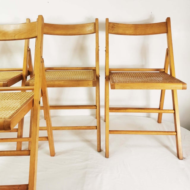 Vintage Folding Chairs with Raffia, Germany, 1980s, Set of 5 For Sale - Image 9 of 16