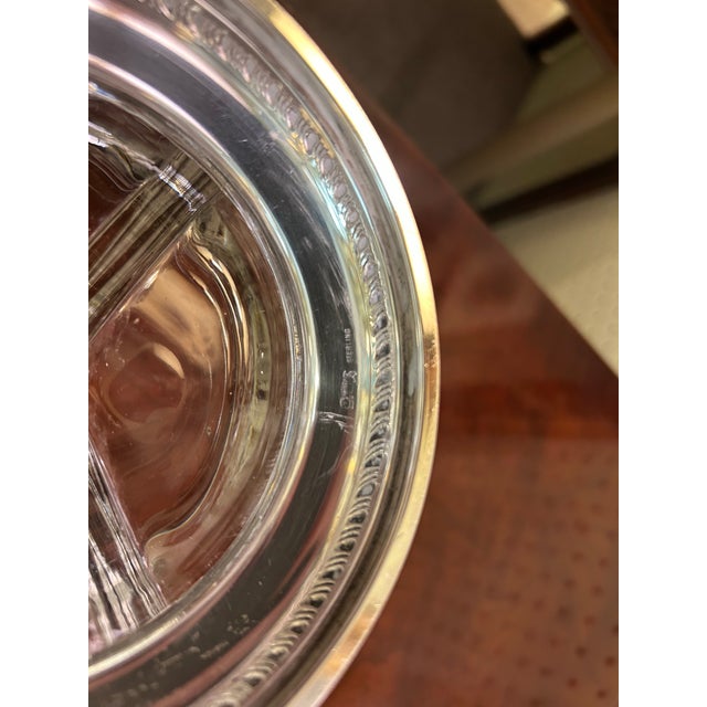 Cambridge Glass Co. "Chantilly" 10" Divided Etched Glass Bowl, With Wallace Sterling Silver Foot, C. 1950's For Sale In New York - Image 6 of 9