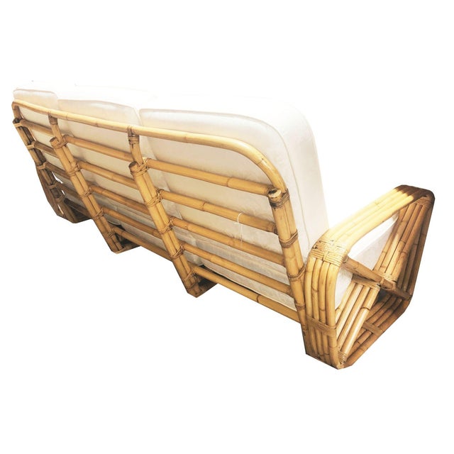 Wood 1930s Paul T. Frankl 4-Strand Square Pretzel Round-Back 3-Seat Sofa Restored For Sale - Image 7 of 7