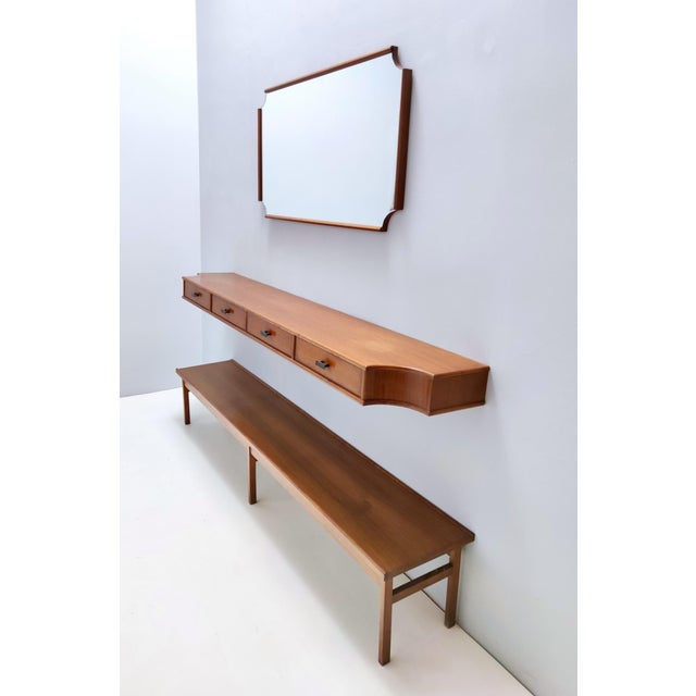 Vintage Entryway Set of Wall Mirror, Walnut Console and Bench, Italy, 1959, Set of 3 For Sale - Image 12 of 18