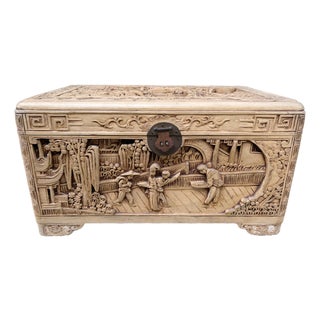 Chinese Antique 1920’s Hand Carved Wood Chest For Sale