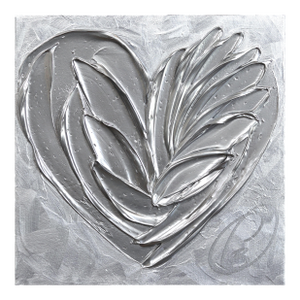 Silver Treasure - Impasto Original Thick Paint Textured Heart Art on Canvas Original Artwork by Cynthia Coulombe-Bégin