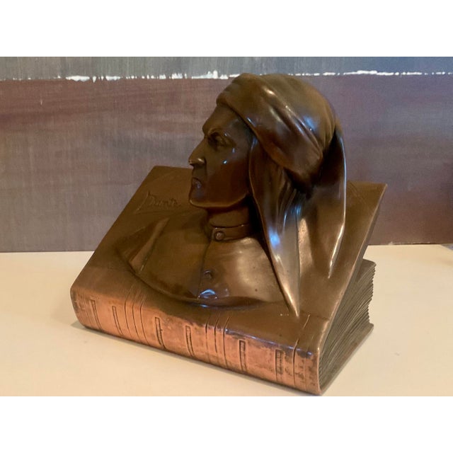 Bronze Dante Alighieri Bust on Book Sculpture For Sale In Palm Springs - Image 6 of 10