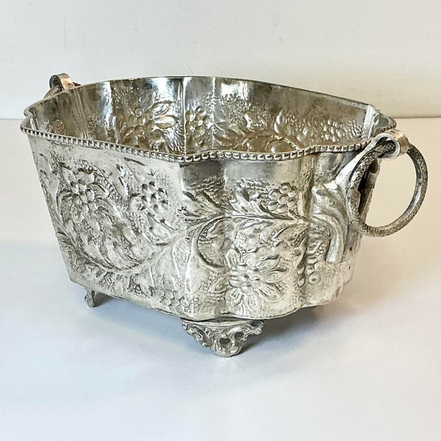 Late 19th C Antique Hollywood Regency Boho Chic Hand Wrought Hammered Silverplate Planter. For Sale - Image 12 of 15