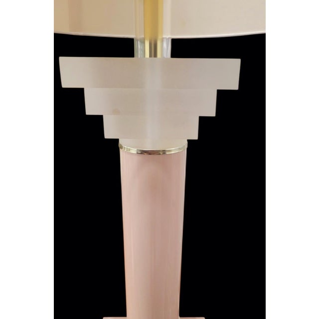 1990s Vintage Bauer Pale Pink Lucite Stacked Mid Century Modern Table Lamp For Sale - Image 5 of 7