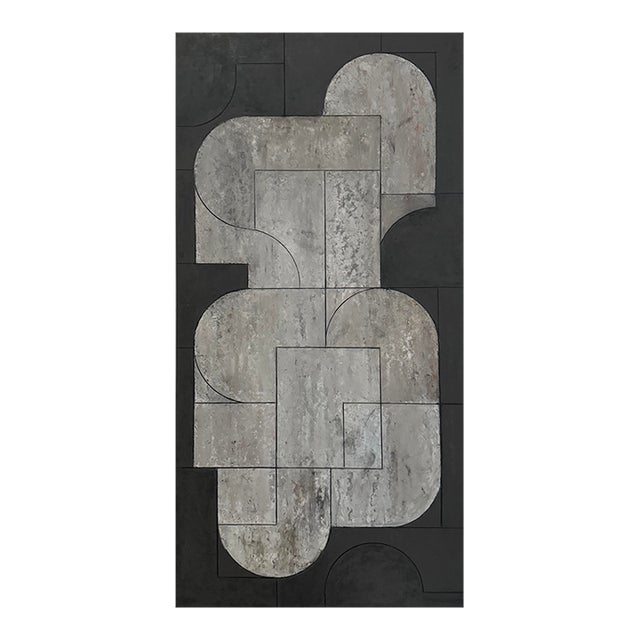 Contemporary Geometric Abstract Oil and Cold Wax Painting Neutral Colors by Stephen Cimini For Sale