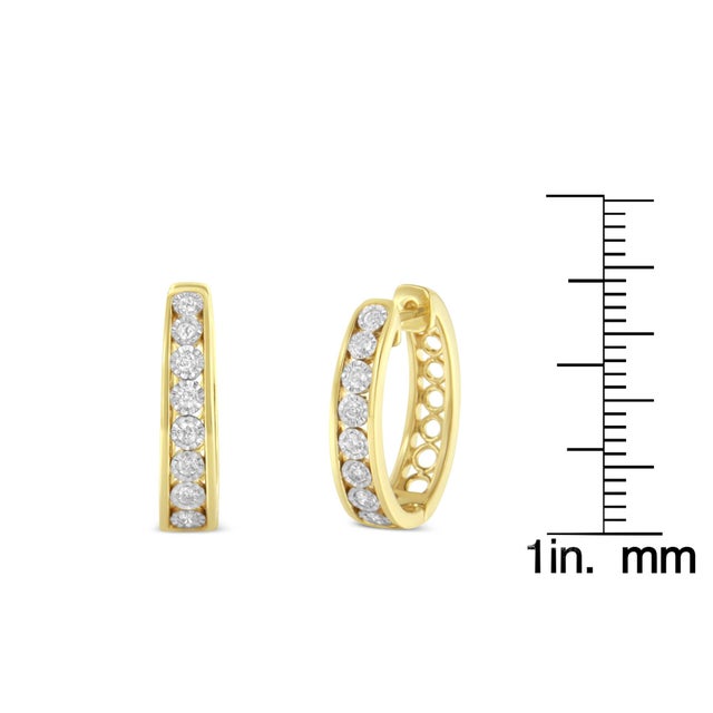 10KT Yellow and White Gold Diamond Hoop Earring (1/2 cttw, J-K Color, I2-I3 Clarity) For Sale In New York - Image 6 of 6