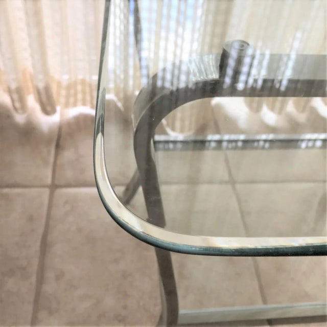 Vintage 1980s Mid-Century Modern Chrome and Double 3/8" Glass Shelf Coffee Table - Side Table Also Available, Listed Separately. For Sale In West Palm - Image 6 of 7