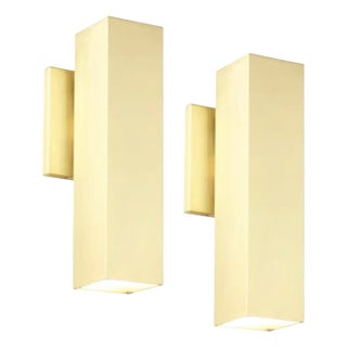 Pair of Contemporary Melrose Wall Sconces in Satin Brass For Sale