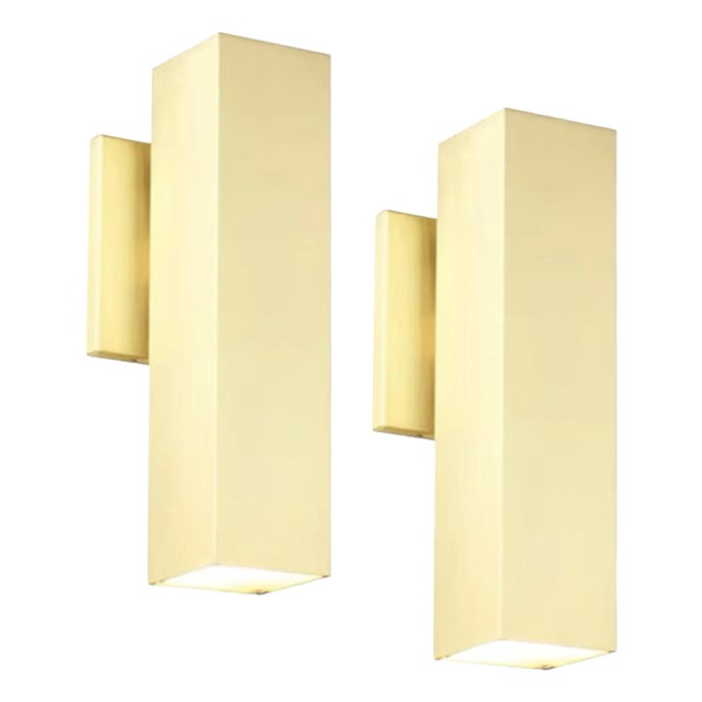 Pair of Contemporary Melrose Wall Sconces in Satin Brass For Sale