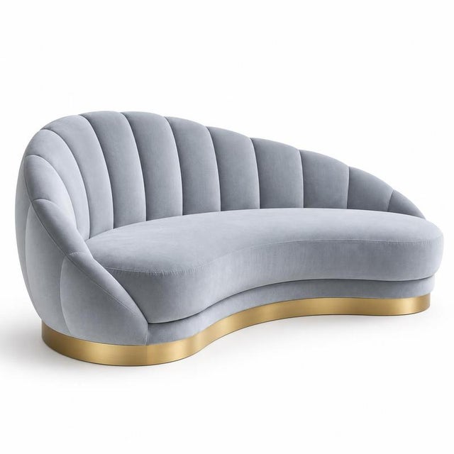 Olympia chaise longue in ice grey cotton velvet & brushed brass footer by munna dimensions: d 118 x w 217 x h 94 cm. Sh:...
