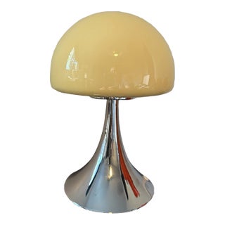 Vintage Creamy Glass Shade Chrome Body Mid Century Modern Table Lamp For Sale