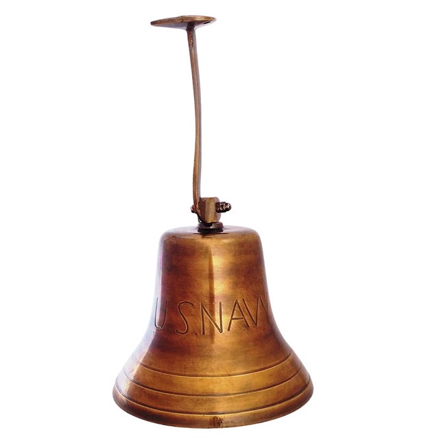 Vintage 1970s Solid Brass Us Navy Ship Bell For Sale - Image 6 of 8