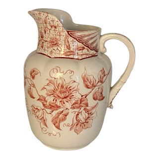 Late 19th Century French Terre De Fer Red Floral Transferware Pitcher For Sale