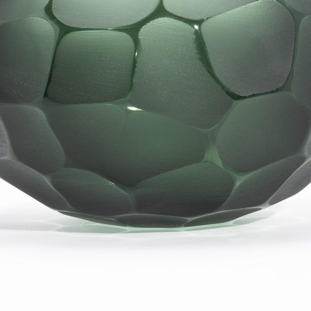 Green Hand-Blown Modern Murano Bowl in Eucalyptus Green Medium For Sale - Image 8 of 9