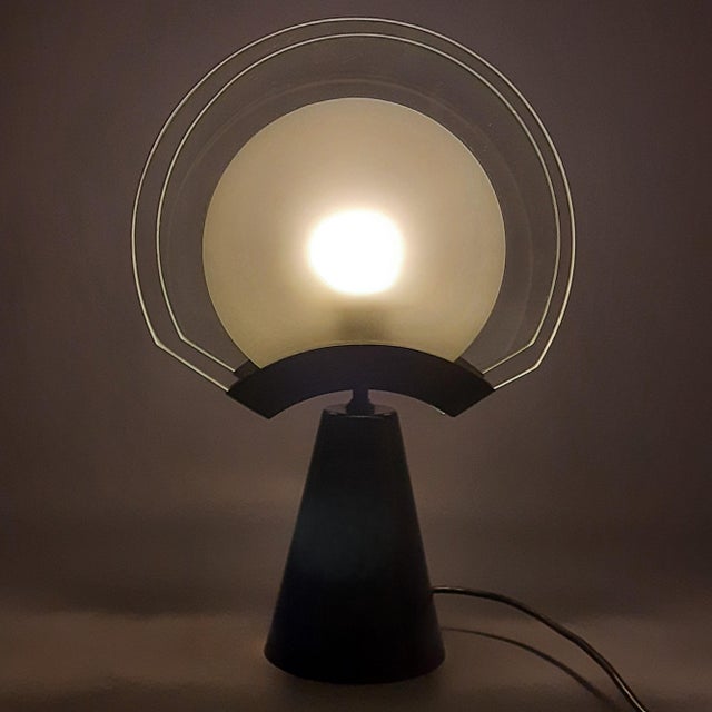 Space Age Satin Glass Table Lamp with Black Conical Base, 1970 For Sale - Image 6 of 12