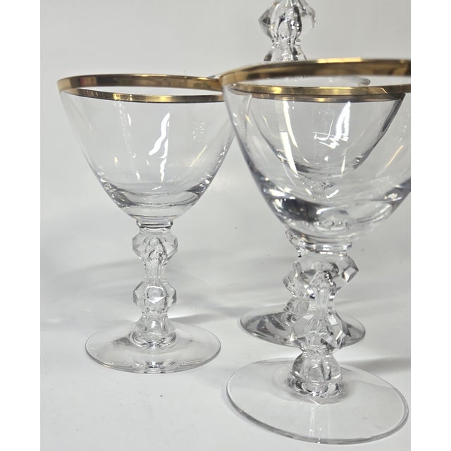 Gold Rimmed Hollywood Regency Crystal Goblets- Set of Four For Sale - Image 10 of 16