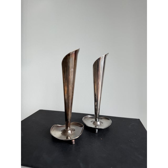 Hans Jensen Danish Modern Calla Lily Silverplate Candlesticks, Pair For Sale - Image 4 of 4