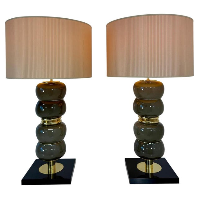 Art Deco Italian Grey Murano Glass Table Lamps, 2000s, Set of 2 For Sale - Image 15 of 15