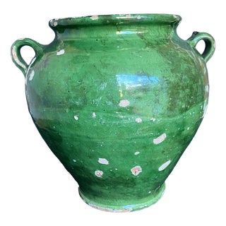 Antique South-West French Green Glazed Terracotta Jar, 1890s For Sale