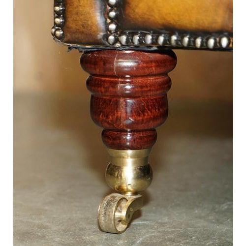 Vintage Hand-Dyed Brown Leather Serpentine Chesterfield Sofa For Sale - Image 11 of 18