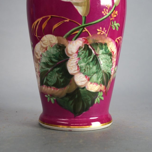 Antique Old Paris Floral Decorated & Gilt Porcelain Vase C1890 Measures - 13 1/8" x 6 3/4" x 6 3/4"