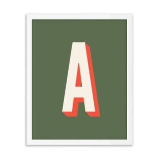 Alphabet Series in Olive, Letter A by Pencil & Paper in White Frame, XS Art Print For Sale