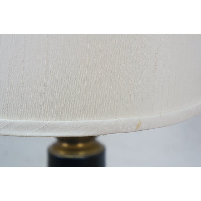 Mid 20th Century Hollywood Regency Brass Black Banded Enameled Table Lamp 23" For Sale - Image 11 of 12